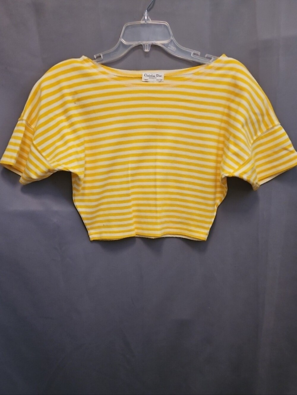 VTG Christian Dior Sportswear Cropped Top Womens Sz Small Gold Striped Short Slv